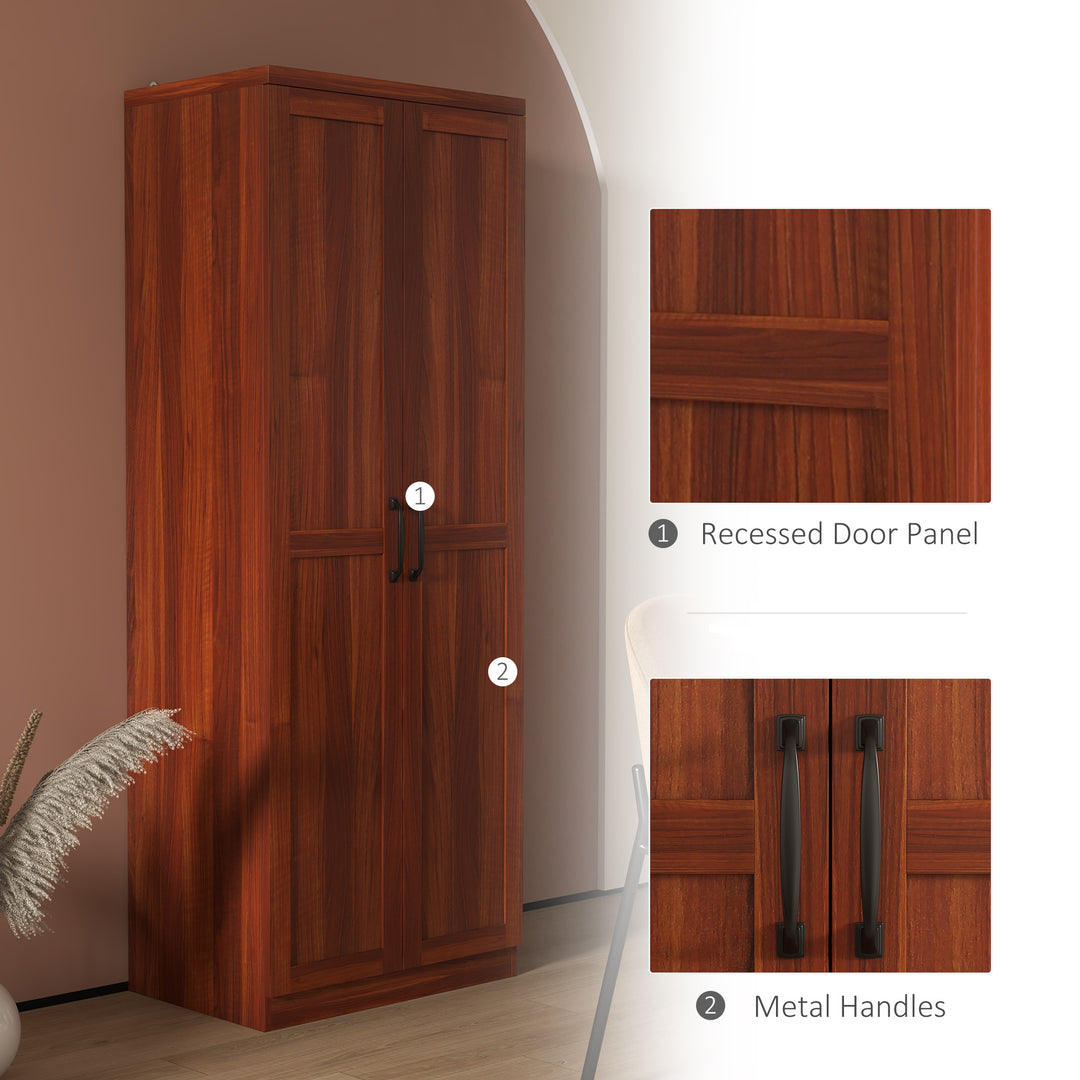 HOMCOM 63" Kitchen Storage Cabinet, 5-tier Pantry Cabinet with Doors and Adjustable Shelves for Dining Room, Distressed White