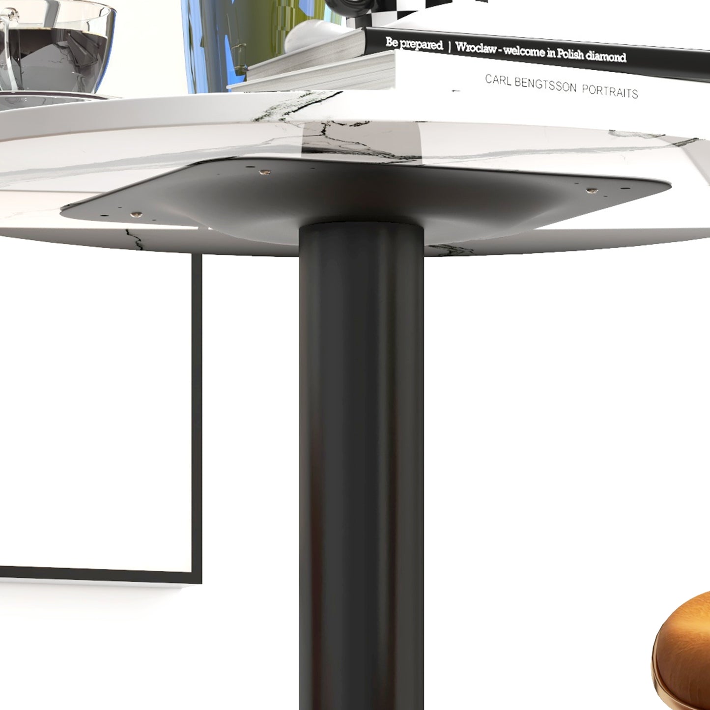 HOMCOM High Top Bar Table, Modern Round Dining Table with Faux-marbled Top and Gold Base, Bistro Table for 2 People, Black
