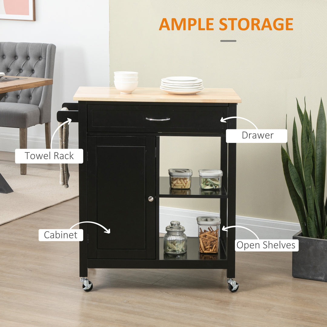 HOMCOM Rolling Kitchen Cart with Wood Top and Drawer, Kitchen Island on Wheels for Dining Room, Grey