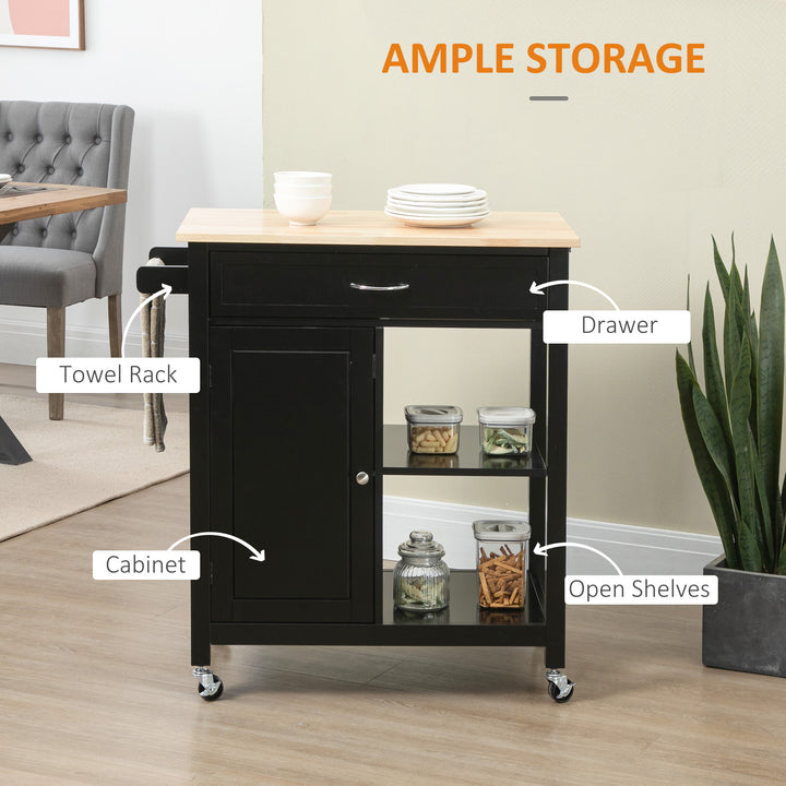 HOMCOM Rolling Kitchen Cart with Wood Top and Drawer, Kitchen Island on Wheels for Dining Room, Grey