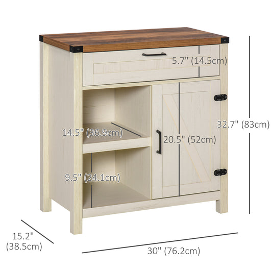 HOMCOM Rustic Barn Door Storage Cabinet Modern Farmhouse Buffet Sideboard for Kitchen and Dining Room White