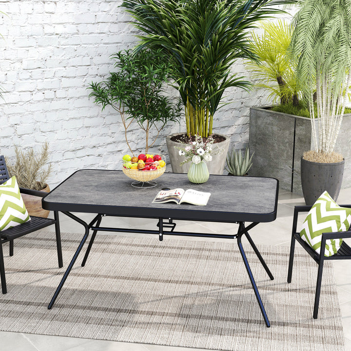 Outsunny Rectangle Outdoor Dining Table for 6, with 1.7" Umbrella Hole, Easy Clean DPC Plastic Tabletop, 55" x 31.5" x 28"