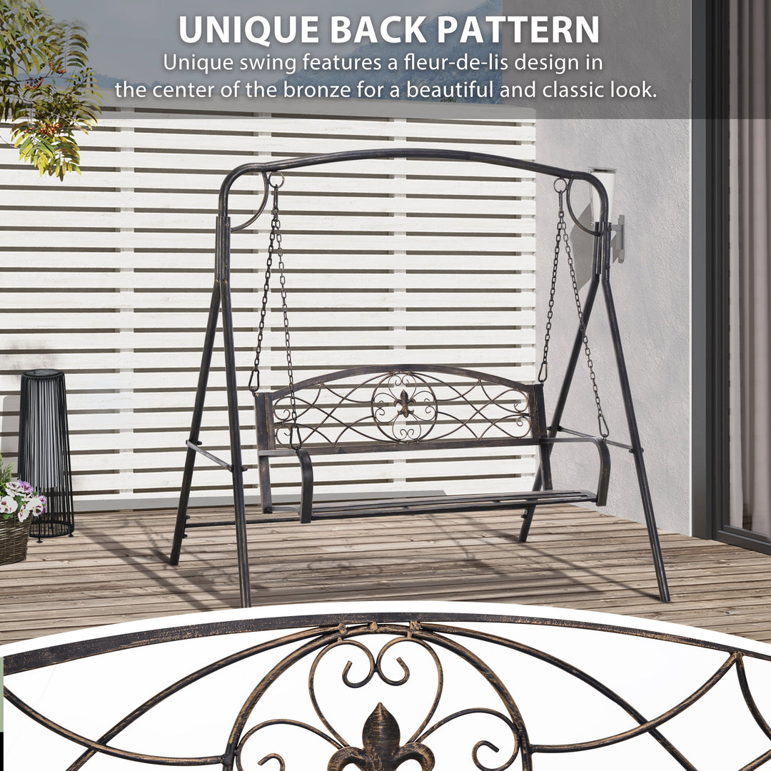 Outsunny 2 Seater Porch Swing Chair, Weather Resistant Outdoor Swing Seat with Metal Frame for Garden, Backyard, Lawn, Black