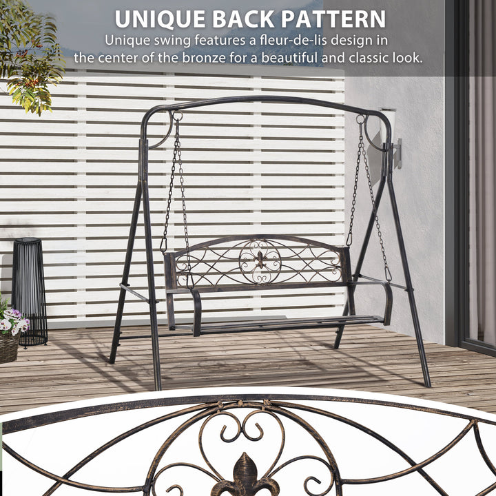 Outsunny 2 Seater Porch Swing Chair, Weather Resistant Outdoor Swing Seat with Metal Frame for Garden, Backyard, Lawn, Black