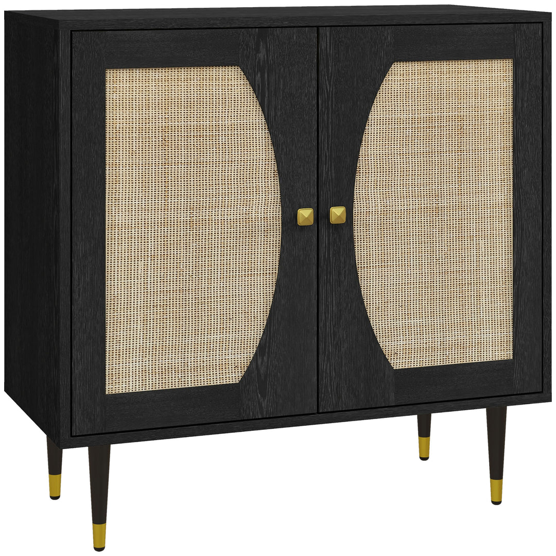 HOMCOM Boho Buffet Cabinet with Adjustable Shelf and Rattan Decorated Doors, TV Cabinet for TV up to 42 Inches, Black