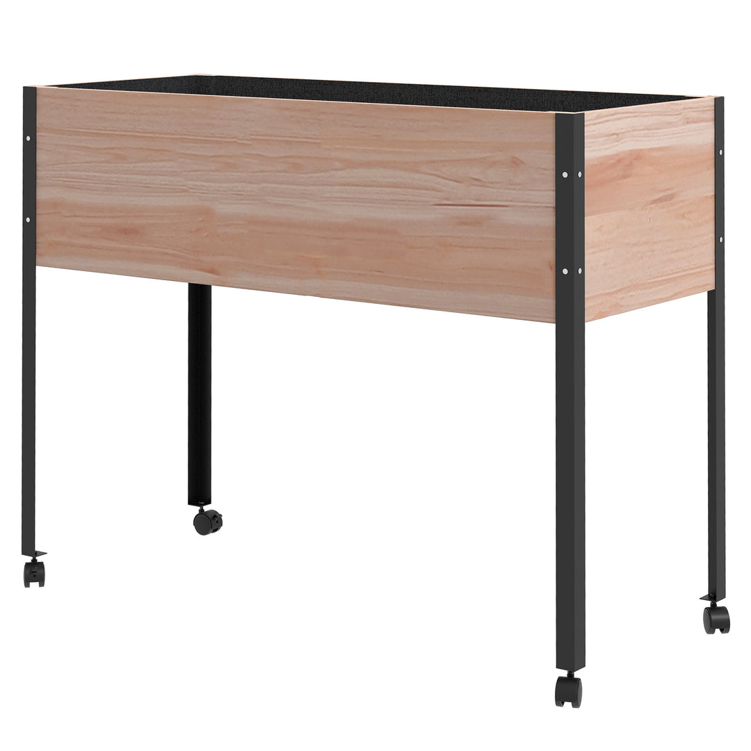 Outsunny Wooden Elevated Planter Box, Raised Garden Bed with Wheels, Metal Legs, Drainage Holes and Bed Liner