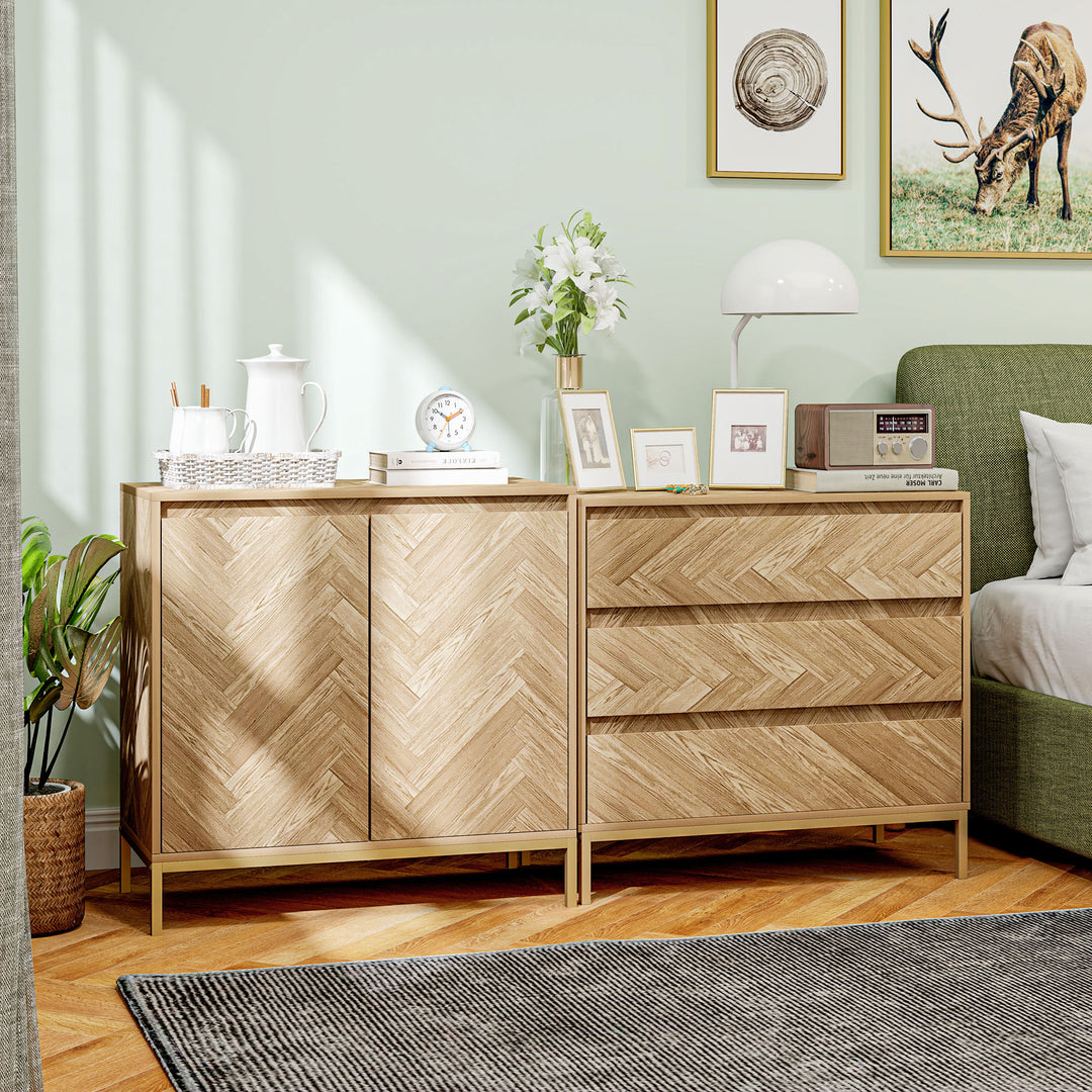 HOMCOM Accent Cabinet, Storage Cabinet with Doors, Adjustable Shelf and Steel Legs, Sideboard for Living Room, Oak