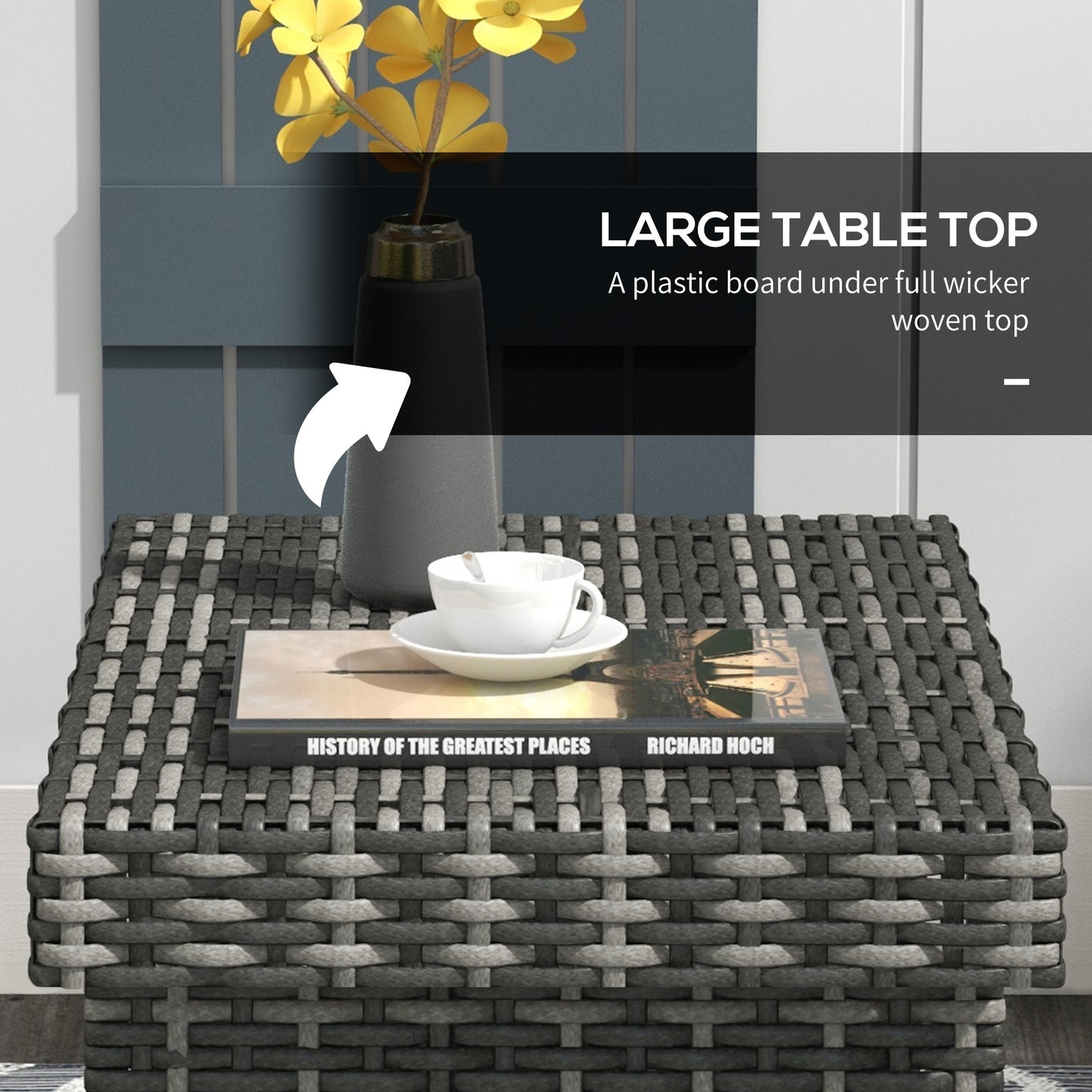 Outsunny Outdoor Rattan Foldable End Table, Metal Frame Patio Wicker Table, Coffee Table Side Table for Poolside, Lawn, Garden, Mixed Grey