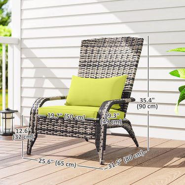 Outsunny Patio Wicker Adirondack Chair, Outdoor PE Rattan Fire Pit Chair, Muskoka Chair w/ Soft Cushions, Tall Curved Backrest and Comfortable Armrests for Deck or Garden, Green
