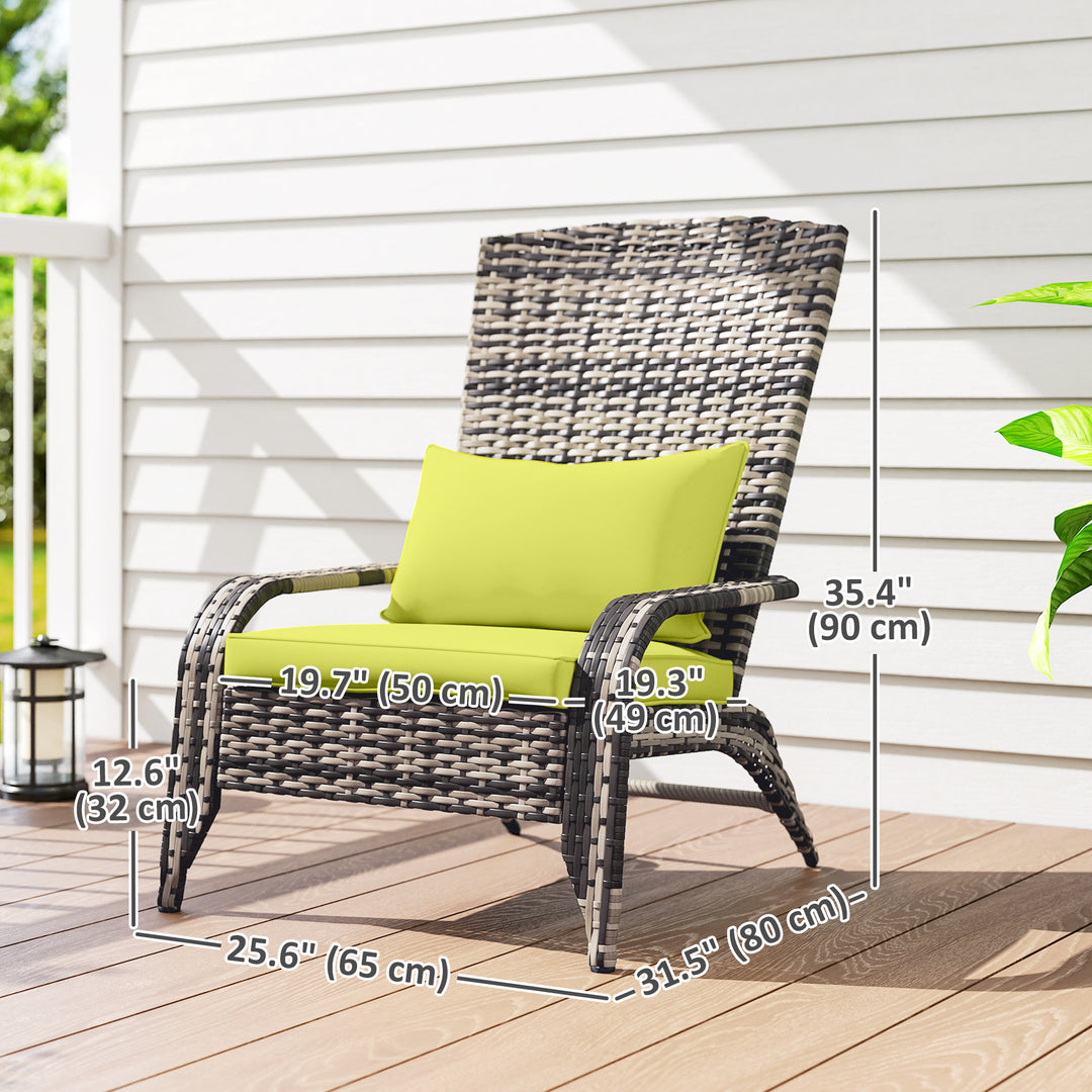 Outsunny Patio Wicker Adirondack Chair, Outdoor PE Rattan Fire Pit Chair, Muskoka Chair w/ Soft Cushions, Tall Curved Backrest and Comfortable Armrests for Deck or Garden, Green