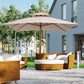 Outsunny 10x10ft Garden Market Parasol Wood Square Patio Umbrella Sunshade Canopy with 2 Pulley Pagoda Style Dark Grey
