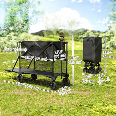 Outsunny Double Decker Folding Wagon Cart, 450LBS & 350L Capacity Collapsible Garden Cart for Camping Sports Shopping and Beach