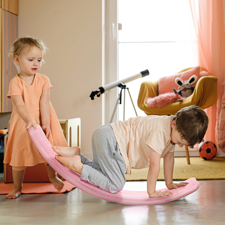 Qaba 32.3" Balance Board, Wobble Board Kids Curvy Rocker Board, Ended Preschool Learning Montessori Waldorf Toy, Red