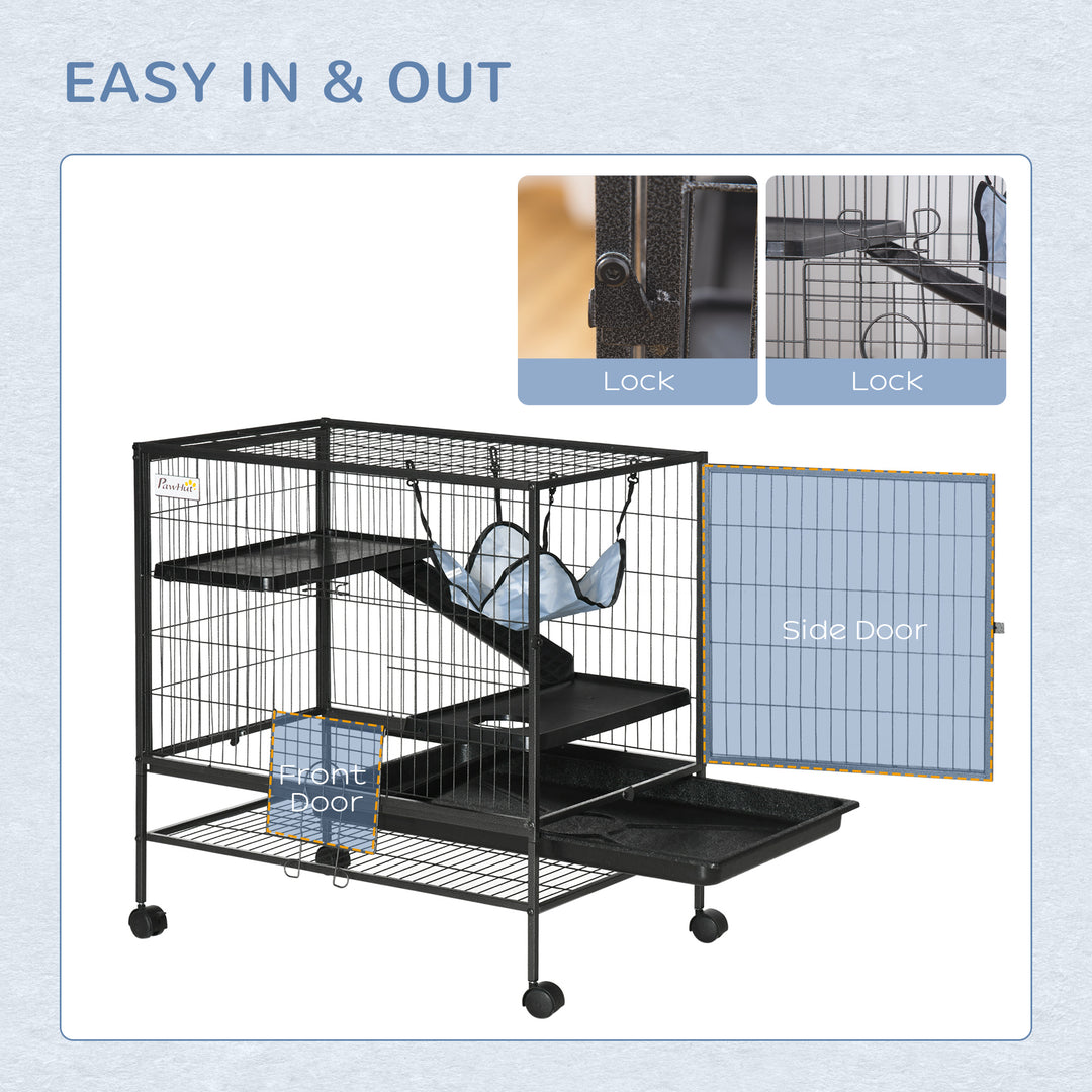 PawHut Small Animal Cage with Hammock, 3-Tier Ferret Cage Removable Tray