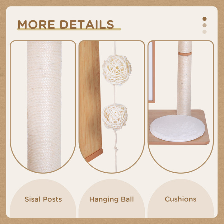 PawHut 47" Wood Cat Tree, Kitty Scratching Post, Kitten House, Condo Activity Center w/ Cushions, Pet Furniture