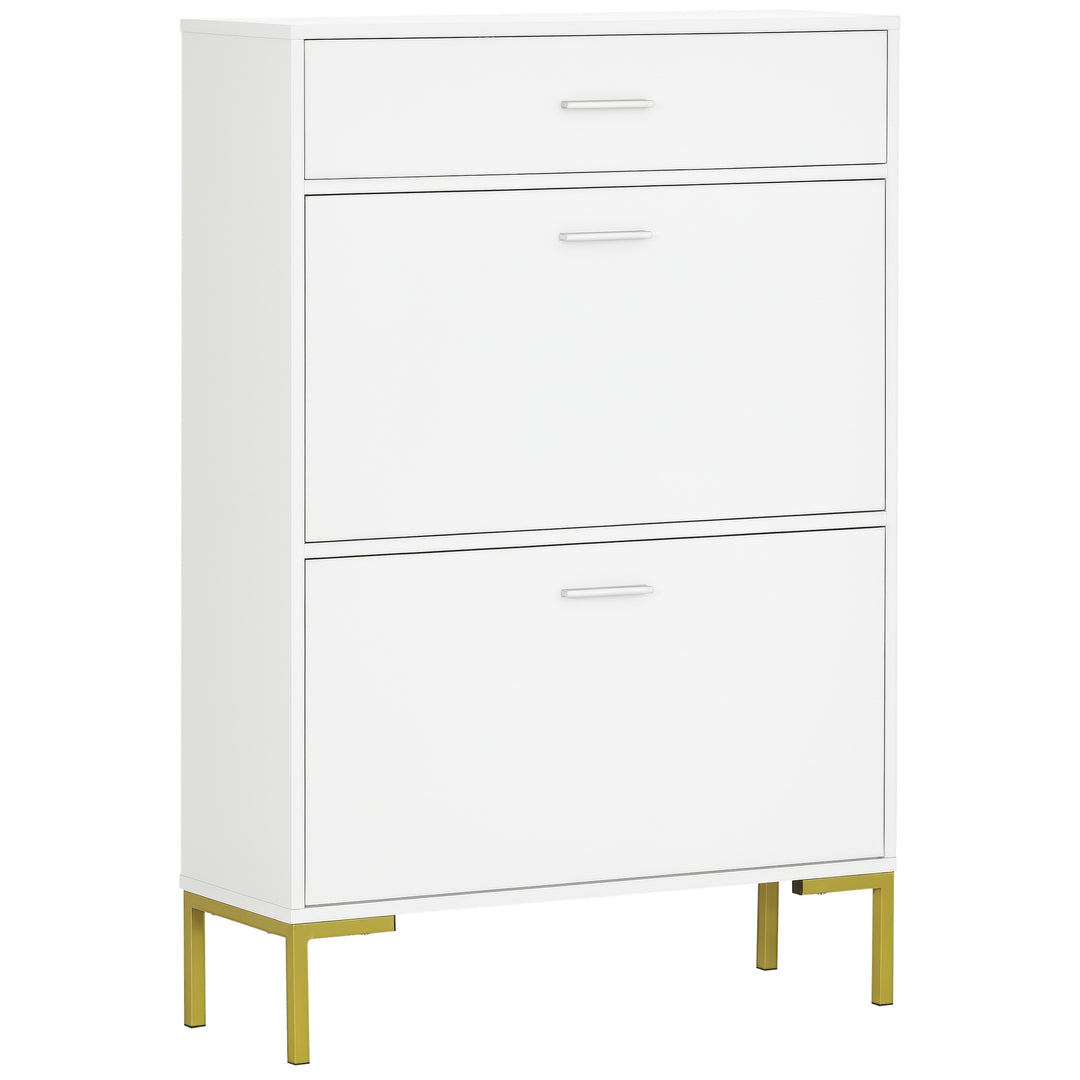 HOMCOM Modern Shoe Cabinet Storage 12 Pair Shoe Organizer with 2 Flip Doors Drawer and Adjustable Shelf White