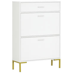 HOMCOM Modern Shoe Cabinet Storage 12 Pair Shoe Organizer with 2 Flip Doors Drawer and Adjustable Shelf White