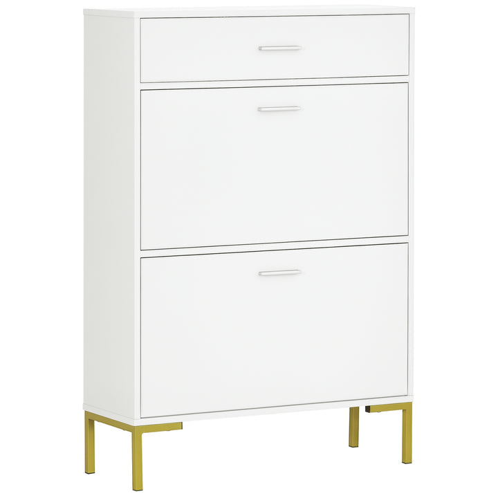 HOMCOM Modern Shoe Cabinet Storage 12 Pair Shoe Organizer with 2 Flip Doors Drawer and Adjustable Shelf White