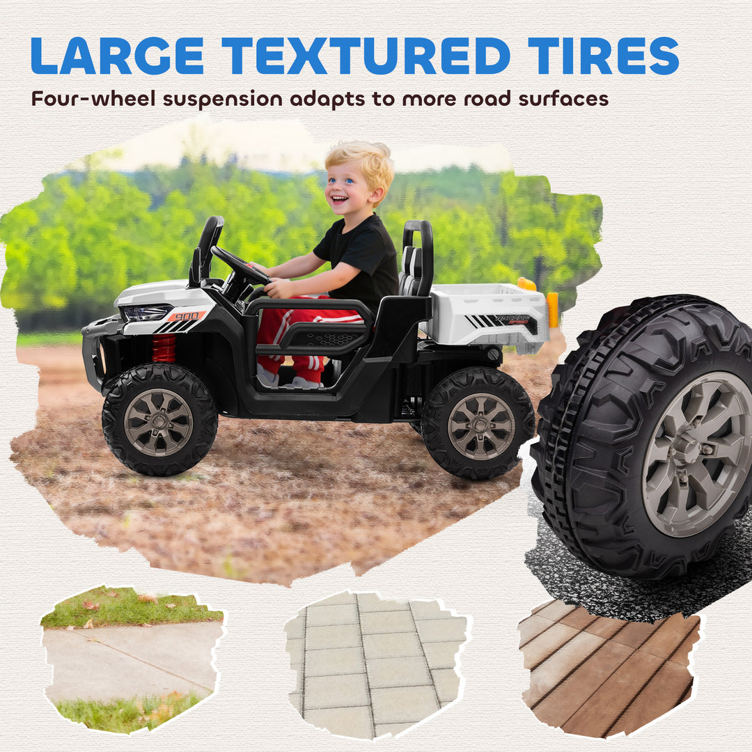 Aosom 12V Ride on Car with Electric Bucket, Two-Seater, Shovel, Remote Control, Spring Suspension, Horn, Music, Red