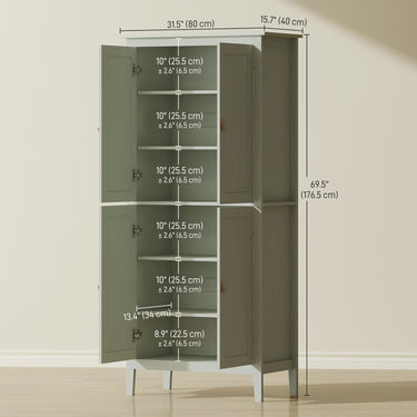 HOMCOM 69.5" Tall Kitchen Pantry Storage Cabinet with Motion Sensor LED Light, Modern Kitchen Pantry Cabinet, Green