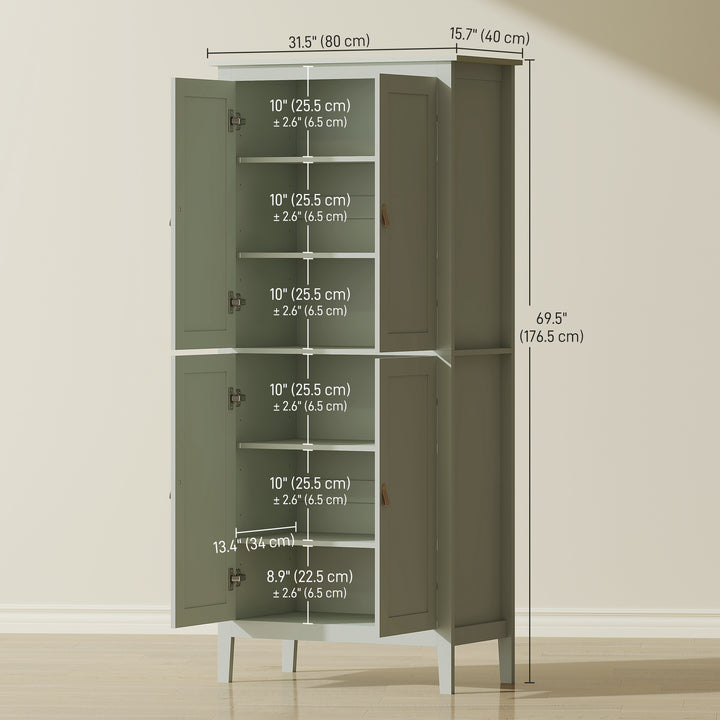 HOMCOM 69.5" Tall Kitchen Pantry Storage Cabinet with Motion Sensor LED Light, Modern Kitchen Pantry Cabinet, Green