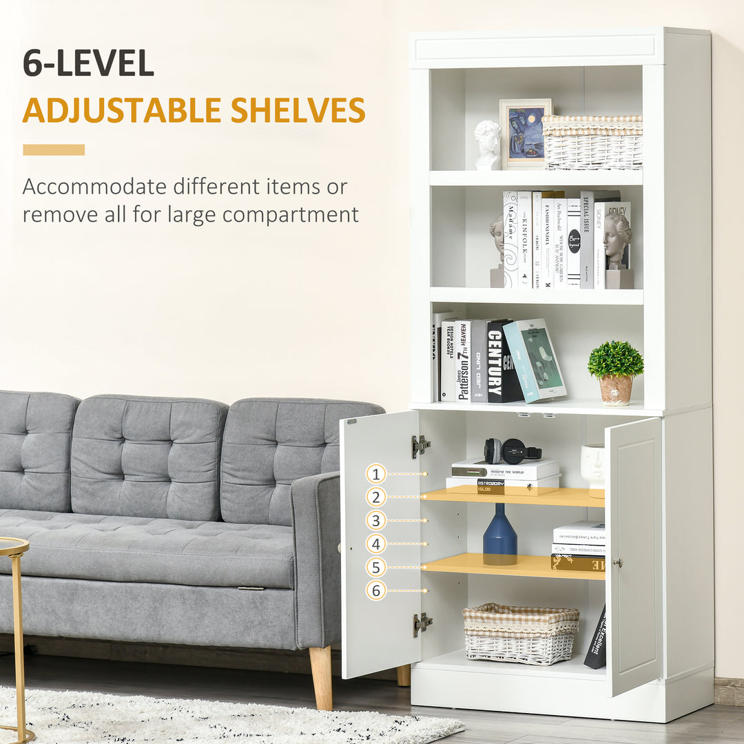 HOMCOM 72" Kitchen Buffet with Hutch, Freestanding Cupboard, Pantry with 6-Tier Shelving, 2 Doors Cabinet with Adjustable Shelves, White, Wood Grain