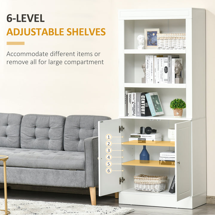 HOMCOM 72" Kitchen Buffet with Hutch, Freestanding Cupboard, Pantry with 6-Tier Shelving, 2 Doors Cabinet with Adjustable Shelves, White, Wood Grain