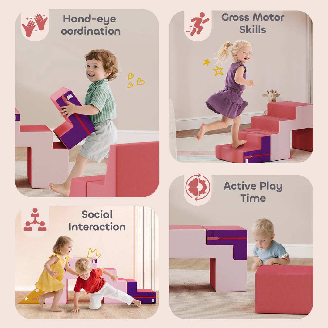 Qaba 2-Piece Climbing Foam Blocks for Toddlers with Detachable Cover, Indoor Climb and Crawl Activity PlaySet, Blue