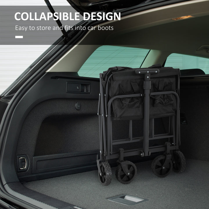 Outsunny Collapsible Folding Garden Cart, Heavy Duty Lawn Wagon with Universal Wheels and Adjustable Handle, Black