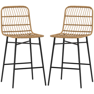 HOMCOM Rattan Counter Height Bar Stools Set of 2, 26" Counter Stools with Back, Modern Bar Chairs for Kitchen Island, Brown