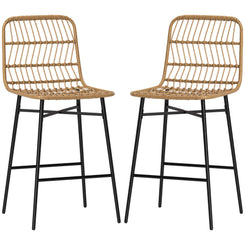 HOMCOM Rattan Counter Height Bar Stools Set of 2, 26" Counter Stools with Back, Modern Bar Chairs for Kitchen Island, Brown