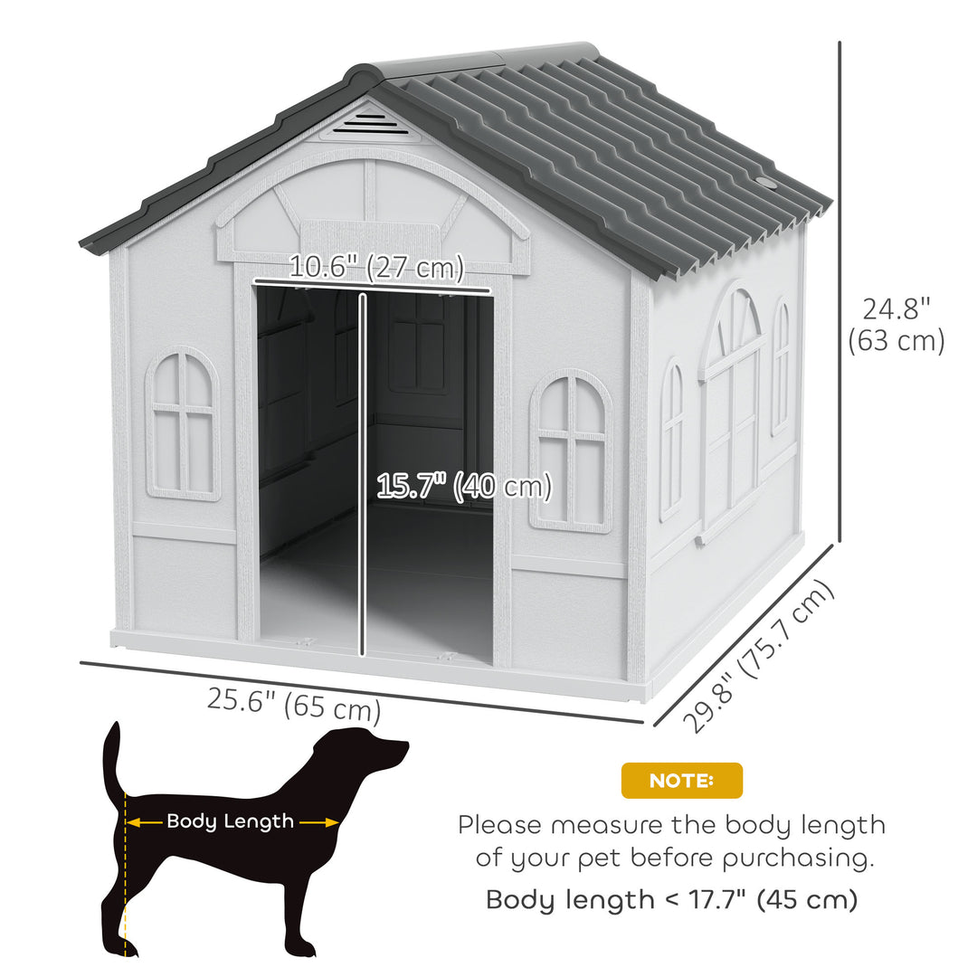PawHut 26" Plastic Dog House Outdoor with Air Vents, for Small Medium Dogs, Grey