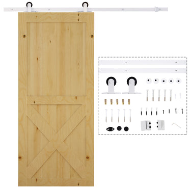 HOMCOM 6FT Sliding Barn Door Track Kit, Heavy Duty Barn Door Hardware Kit, Fit 36" Wide Door Panel (T Shape), White