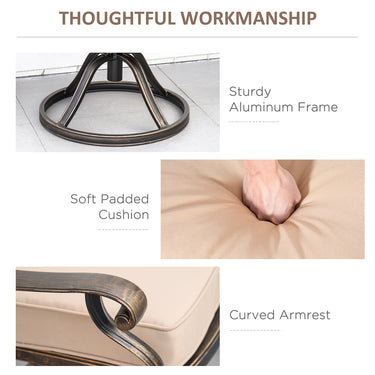 Outsunny 2 Pieces Patio Swivel Chairs with Cushion, Aluminum Frame, 3" Thick Cushions, For Garden, Balcony, Porch, Bronze