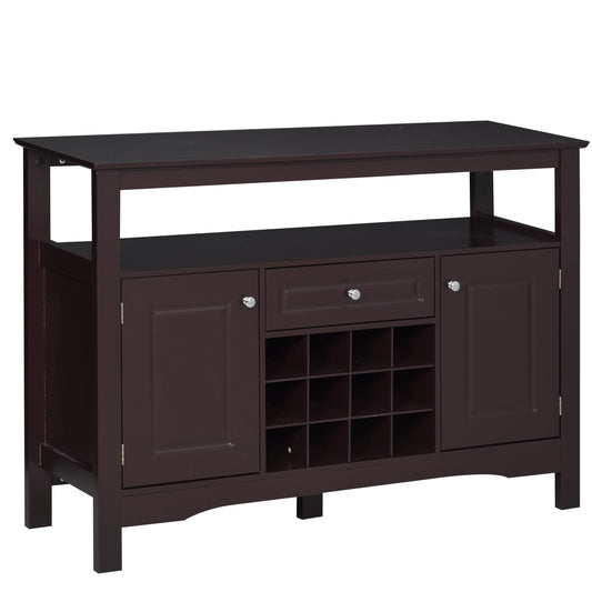 HOMCOM Modern Kitchen Buffet Bar Cabinet Storage Sideboard Dining Server with Drawer & 12-Bottle Wine Rack for Living Room, Espresso