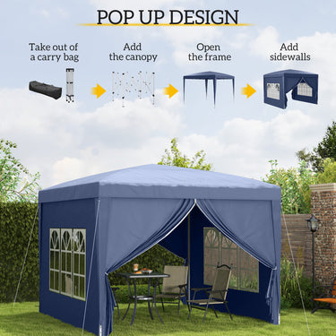 Outsunny 10'x10' Outdoor Pop Up Party Tent Wedding Gazebo Canopy with Carrying Bag (Blue)