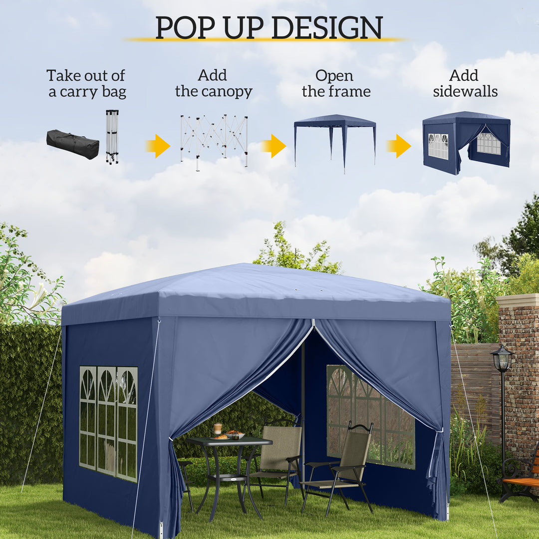 Outsunny 10'x10' Outdoor Pop Up Party Tent Wedding Gazebo Canopy with Carrying Bag (Blue)