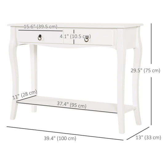 HOMCOM Console Table, Modern Entryway Table with 2 Drawers and Bottom Shelf, Sofa Table for Living Room, Hallway, Ivory White