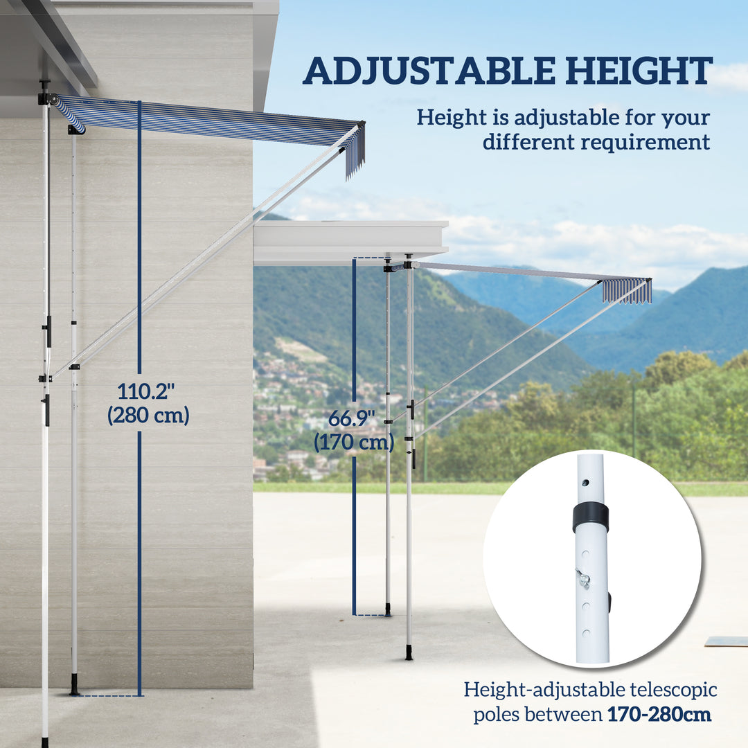 Outsunny 6.6'x5' Manual Retractable Patio Awning Window Door Sun Shade Deck Canopy Shelter Water Resistant UV Protector Blue