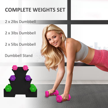 Soozier 2 x 2 lbs., 2 x 3 lbs., 2 x 5 lbs. Dumbbells Set with Dumbbell Rack, Hand Weights for Home Gym Training