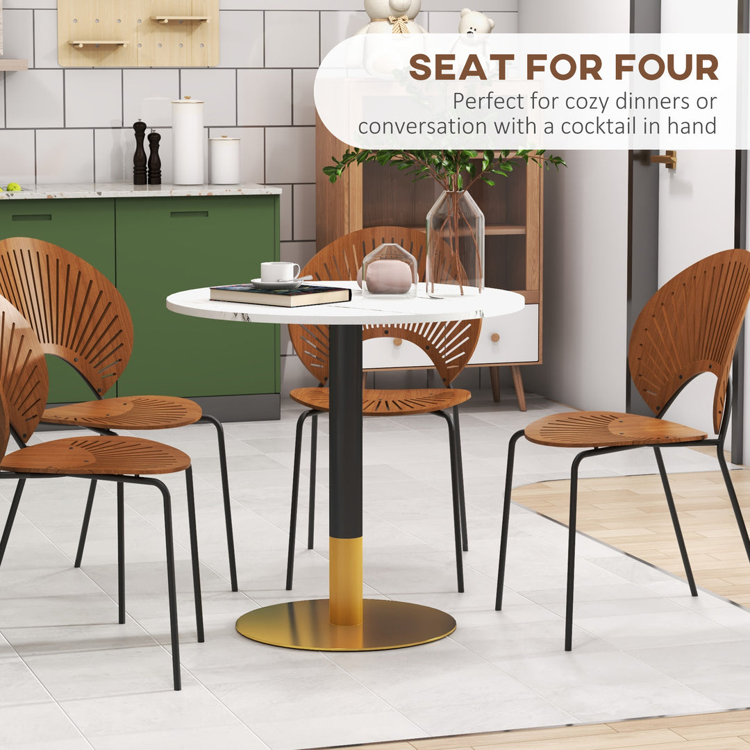 HOMCOM Round Dining Table, Modern Dining Room Table with Faux Marble Top, Steel Base, Space Saving Small Kitchen Table, Black