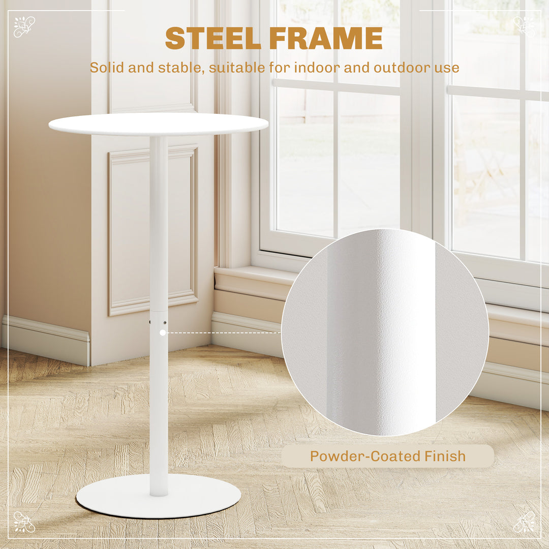 HOMCOM Round Bar Table for 2, Modern Pub Table with Steel Frame, Easy Assembly for Small Space Home Bar Cocktail Bistro, White