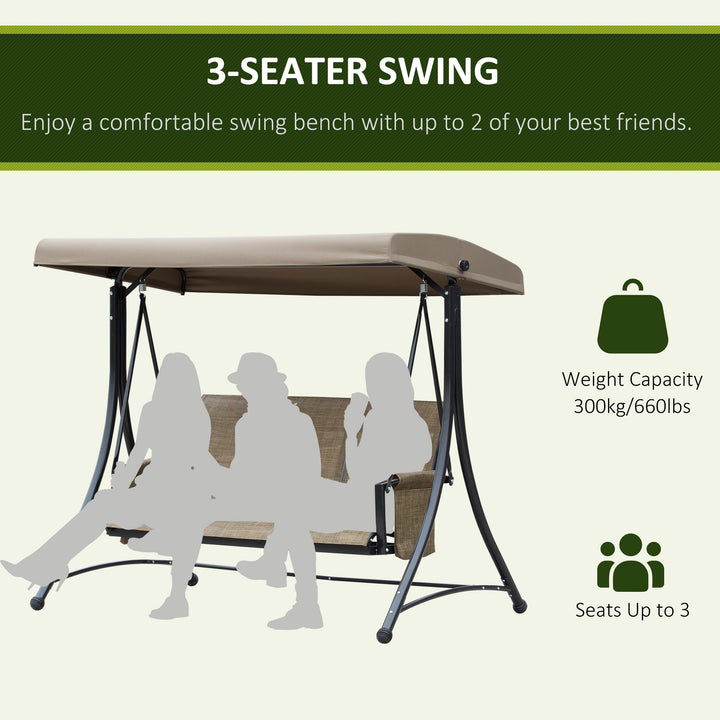 Outsunny 3 Person Porch Swing Outdoor Swing Chair with High Back Design, Side Pouches and Adjustable Canopy, Dark Grey