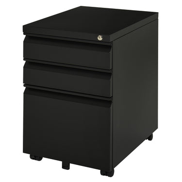 Vinsetto 3 Drawer Filing Cabinet, Lockable Office Storage Cabinet on Wheels for Legal, Letter, A4 Files, Black