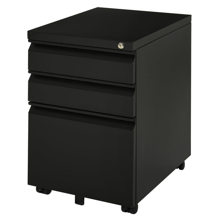 Vinsetto 3 Drawer Filing Cabinet, Lockable Office Storage Cabinet on Wheels for Legal, Letter, A4 Files, Black