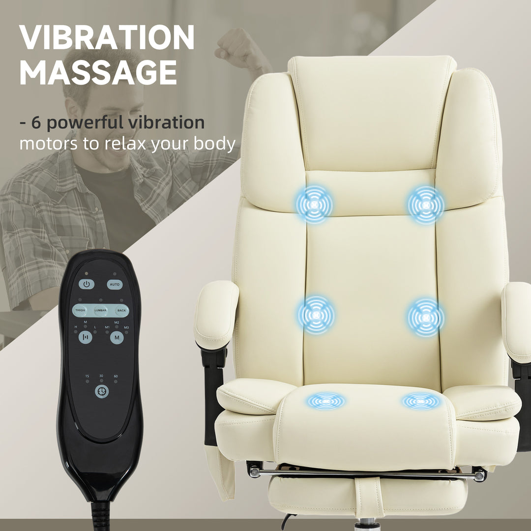 Vinsetto Massage Office Chair, Reclining Executive Office Chair with 6-Point Vibration, Footrest and High Back, White