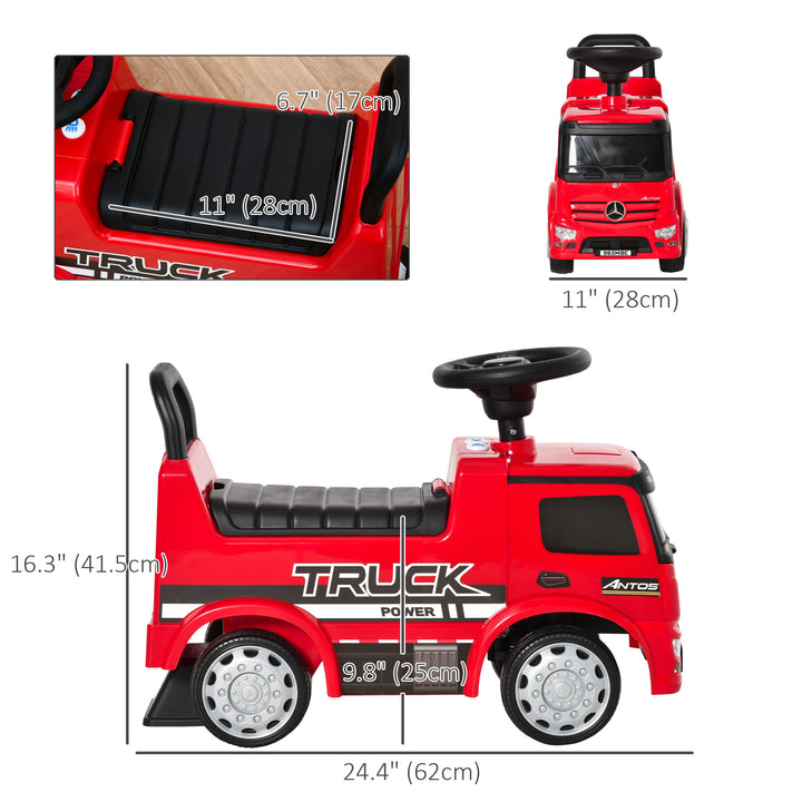 Qaba Mercedes-Benz Antos Licensed Kids Ride On Car, Foot to Floor Slider Baby Car with Steering Wheel, Horn, Headlight, Red