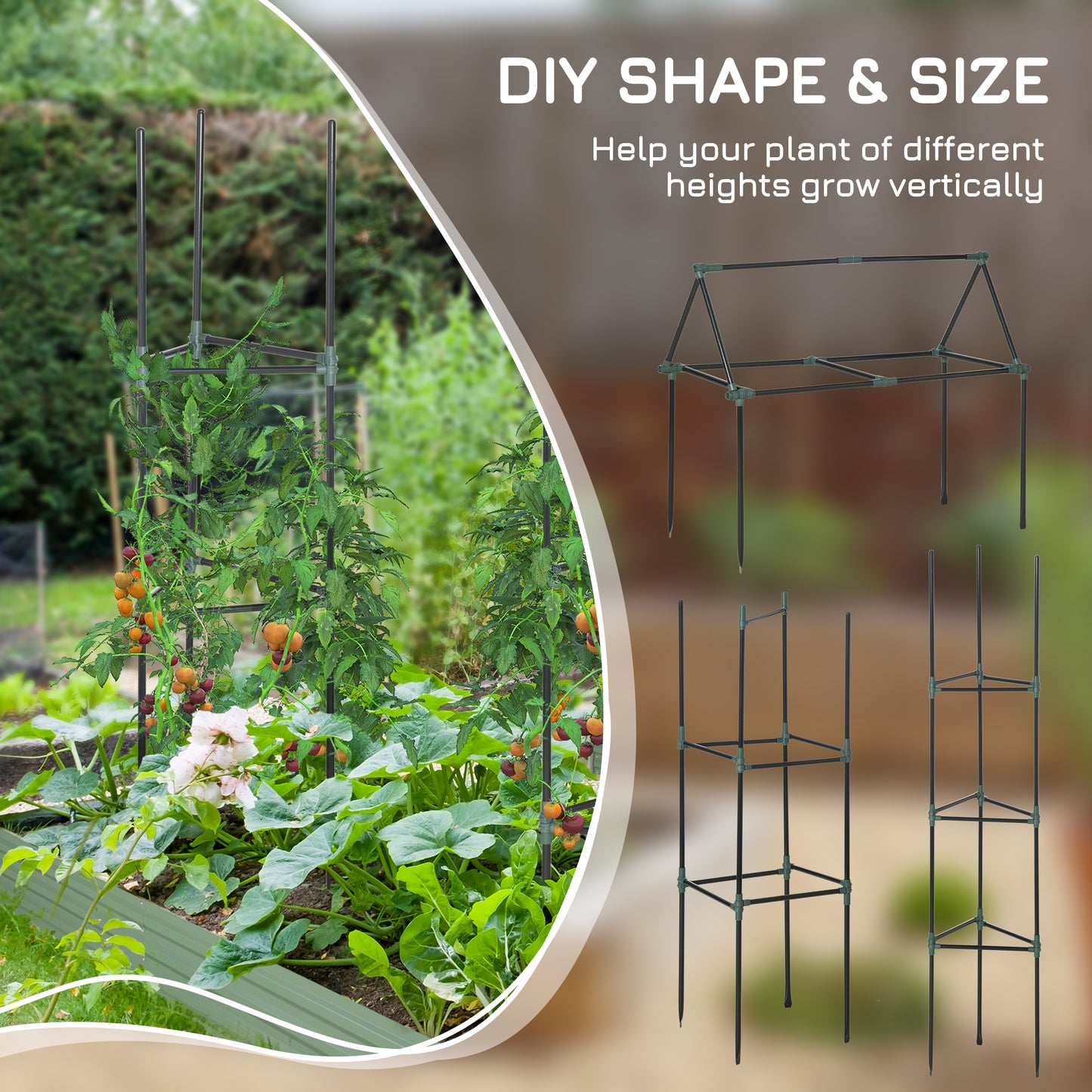 Outsunny 3 Pack Tomato Cage Set, 72 Inch DIY Tomato Plant Support Trellis, Tomato Trellis for Climbing Vegetables, Flowers and Fruits, Dark Green