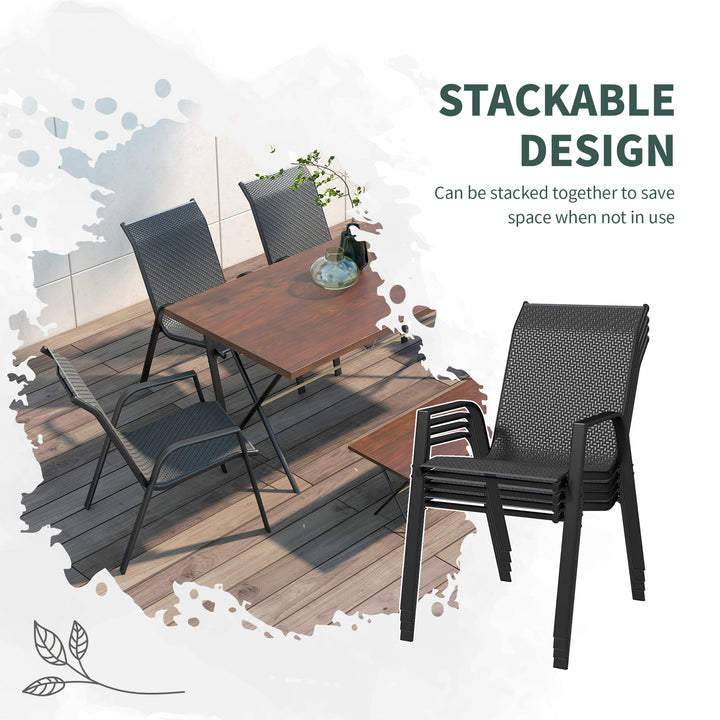 Outsunny Four-Piece Stacking Rattan Outdoor Dining Chairs Set - Grey