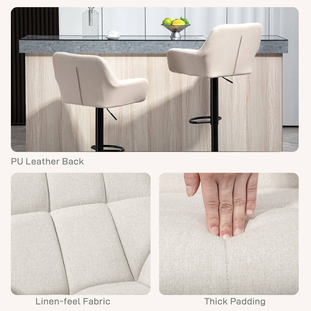 HOMCOM Swivel Barstools Set of 2 Adjustable Bar Stools with Footrest Armrests and PU Leather Back for Dining Room Grey